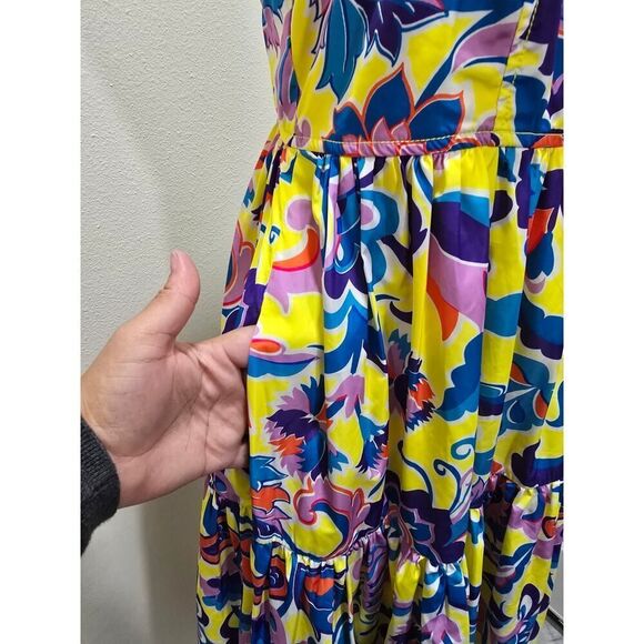 J. Crew Tiered Taffeta Dress Curly Bold Floral Summer Colorcore Size 00 Pockets! - Picture 5 of 10